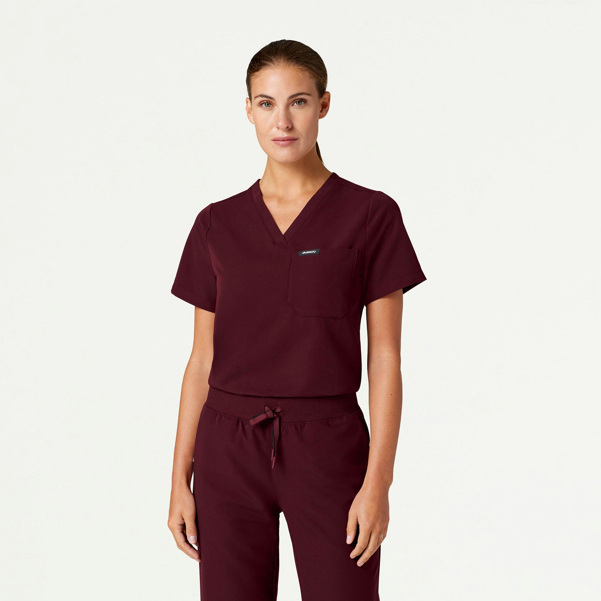 Rhena Essential 1-Pocket Scrub Top - Burgundy
