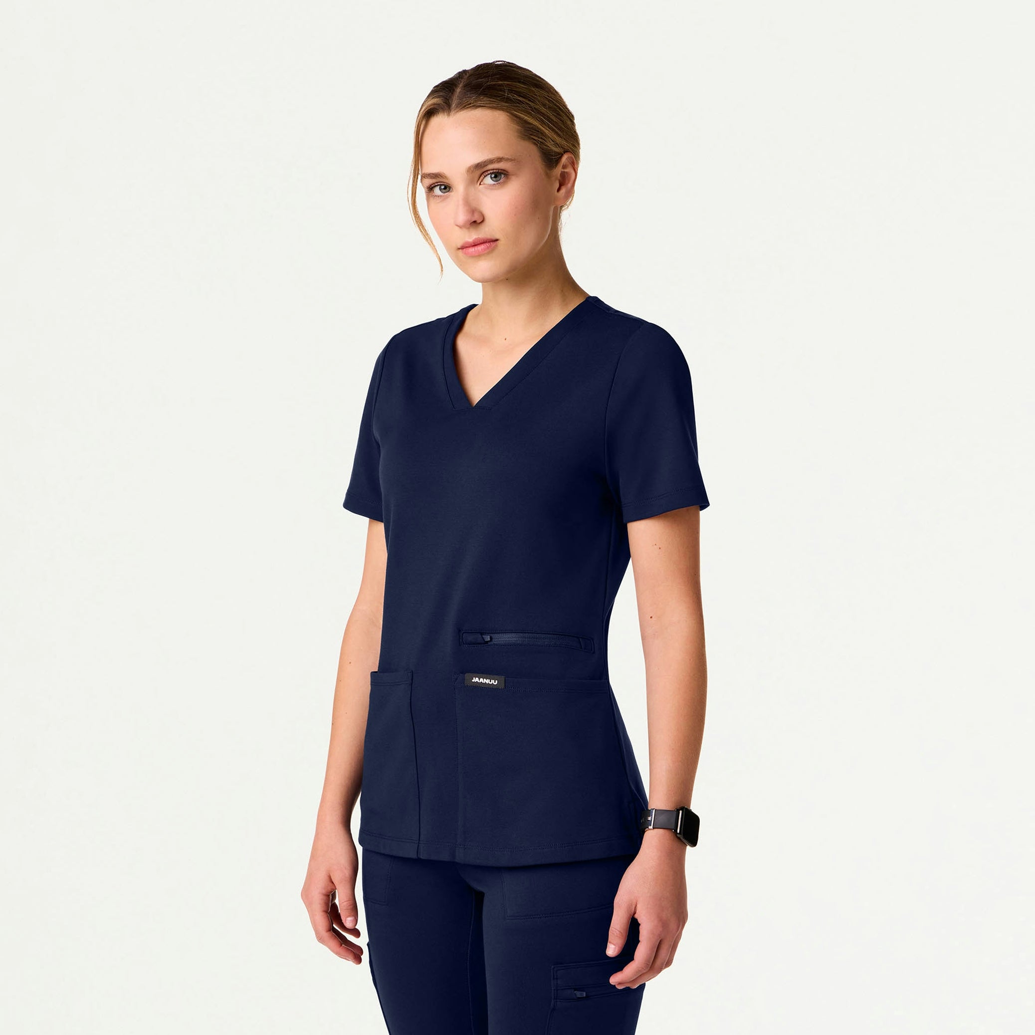 Kass Slim 4-Pocket UltraSOFT Scrub Top - Midnight Navy