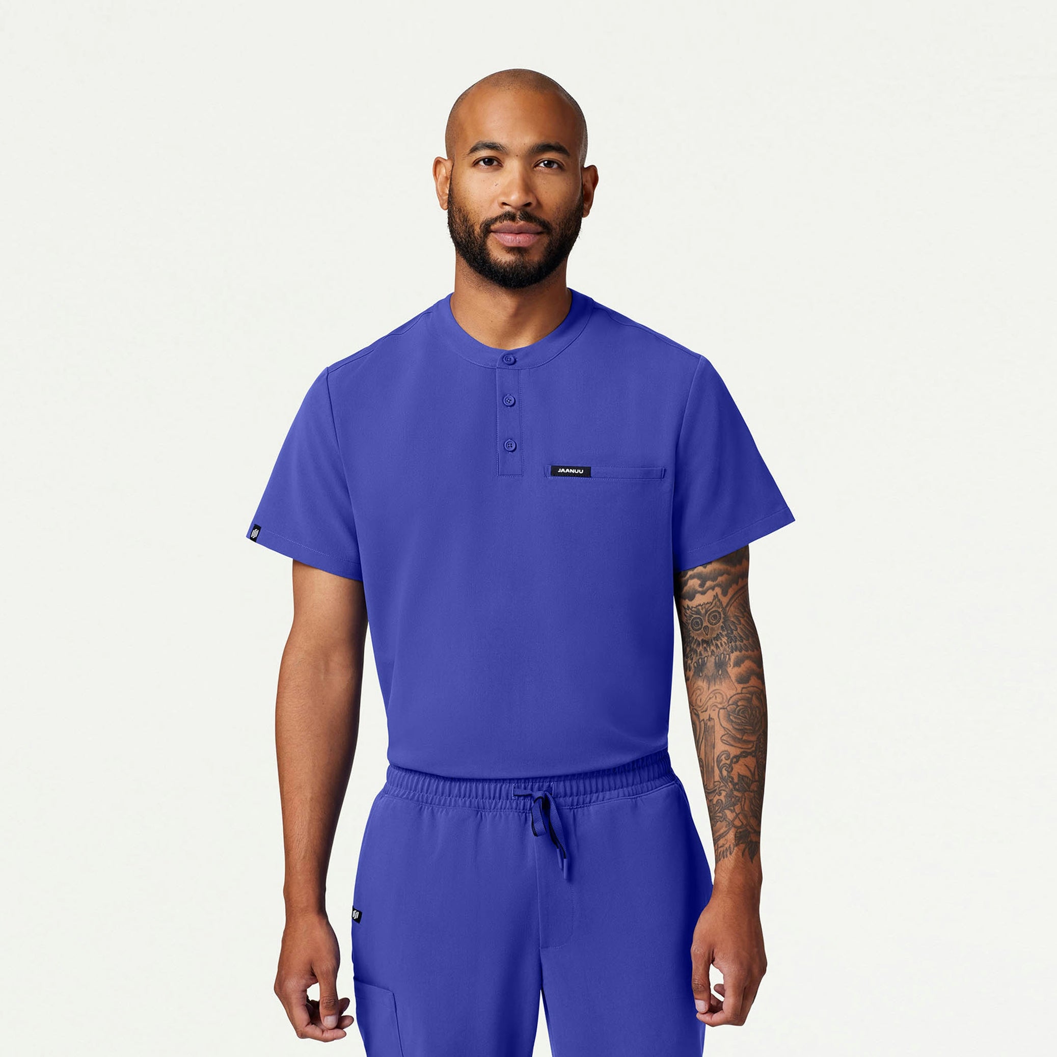 Reeve Henley Scrub Top - Moon Blue