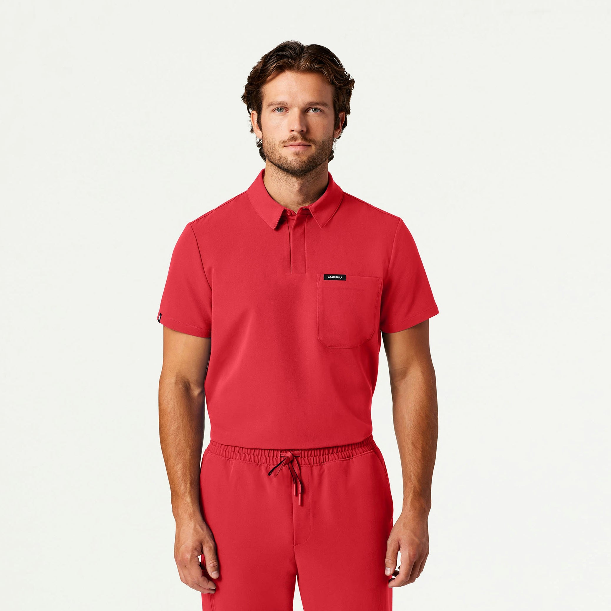 Axis Polo Scrub Top - Brilliant Red