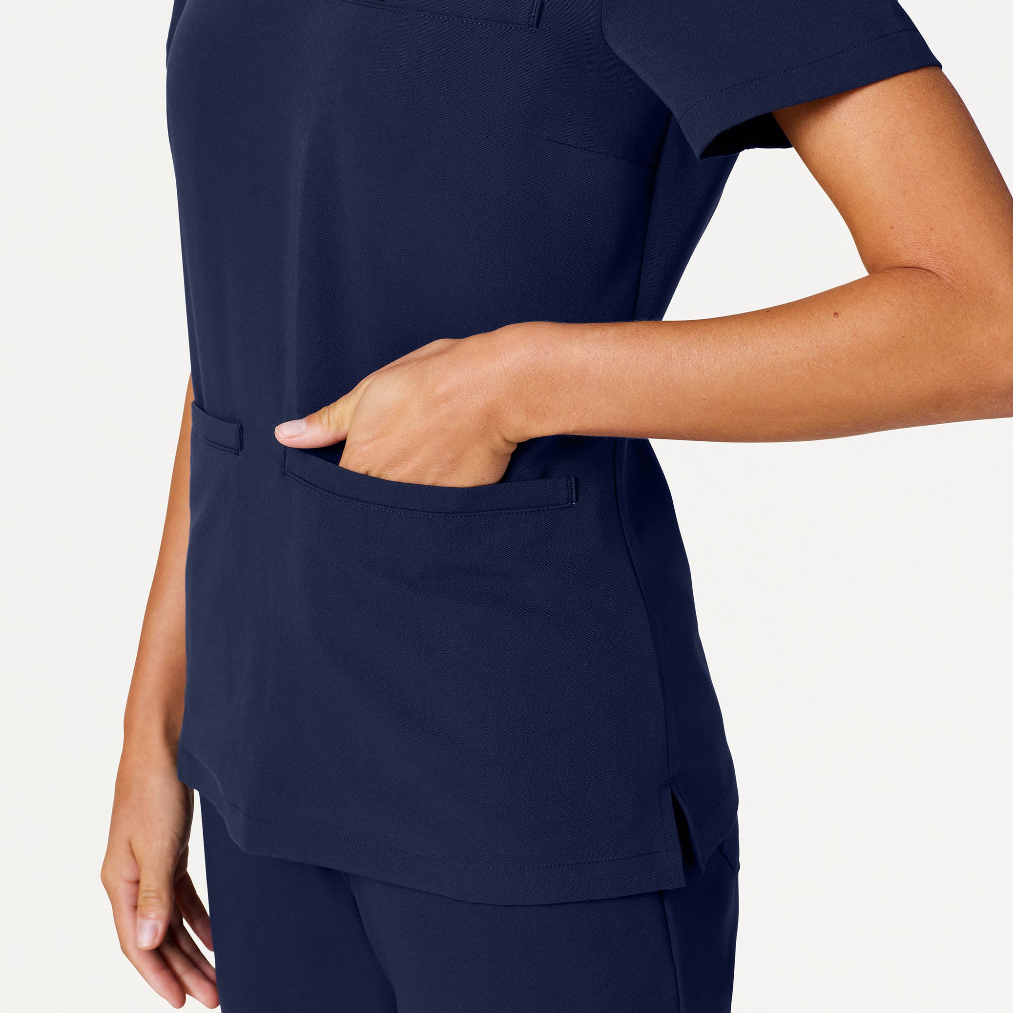Helia Slim Notched V-Neck Scrub Top - Midnight Navy