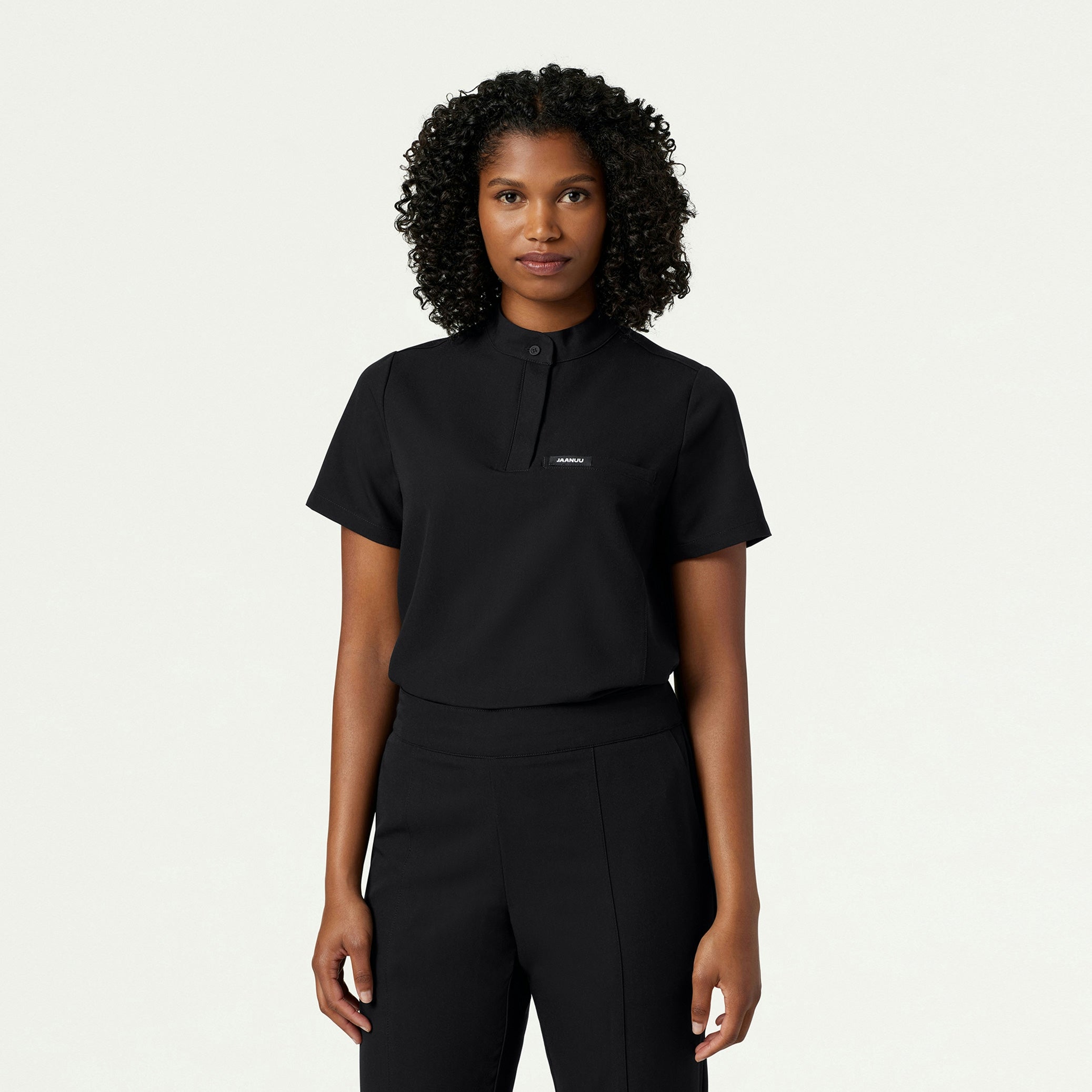 Savi Tuck-In Stand-Collar Scrub Top - Black