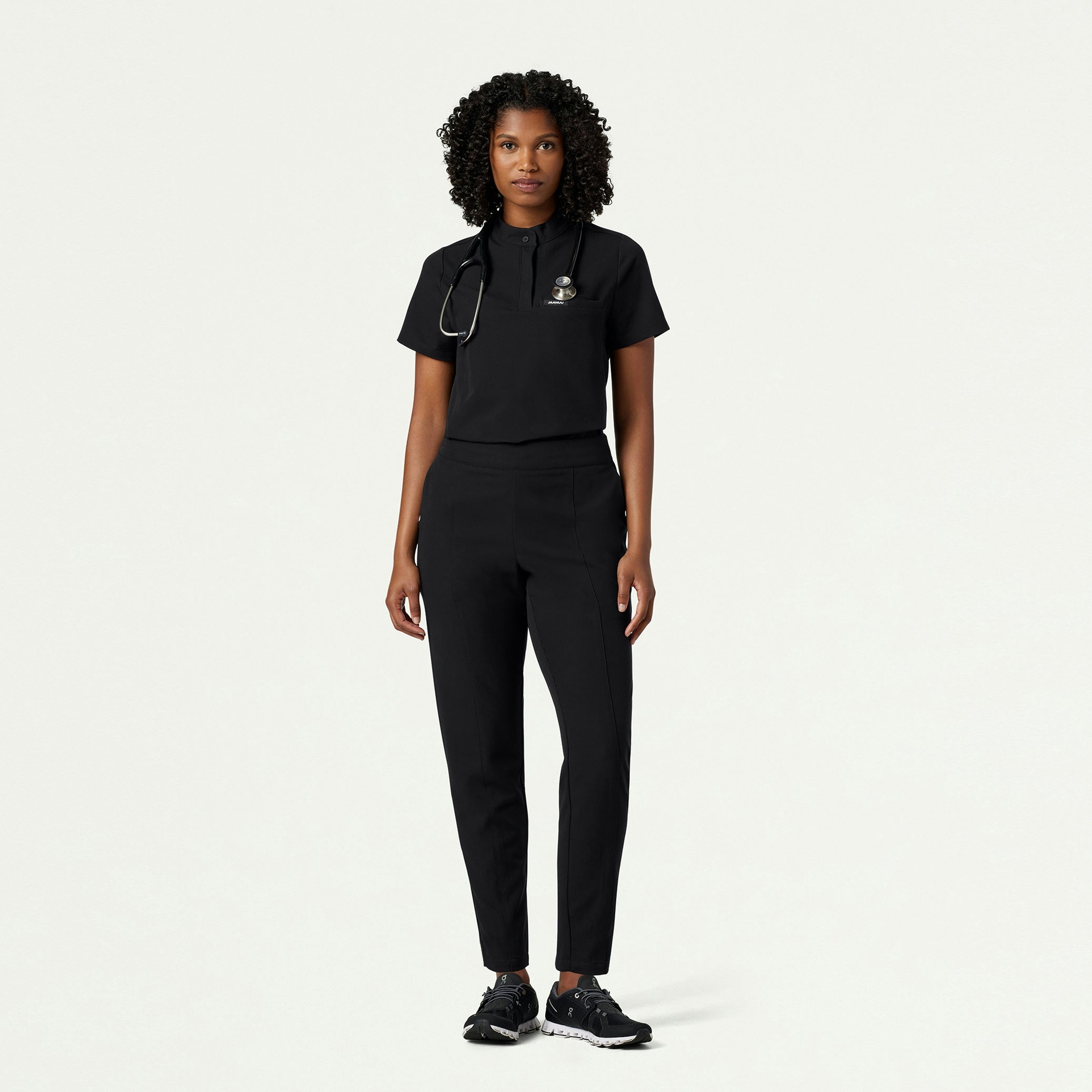 Savi Tuck-In Stand-Collar Scrub Top - Black