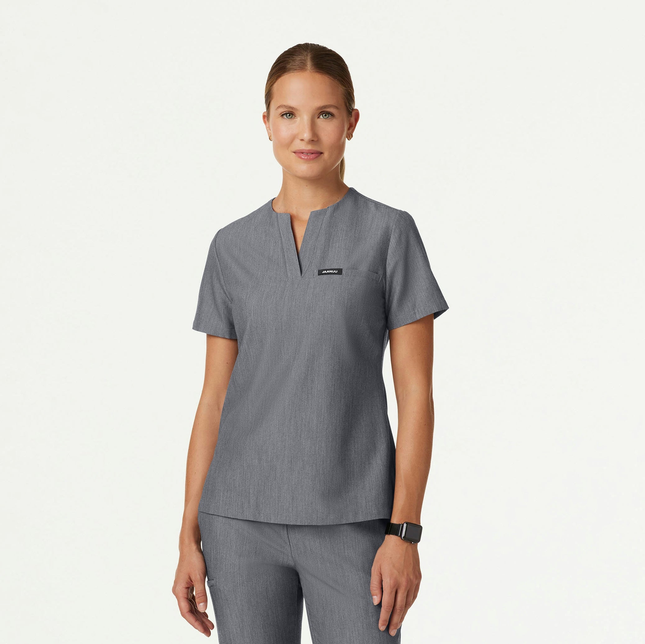 Andra Slim 1-Pocket Scrub Top - Heather Gray
