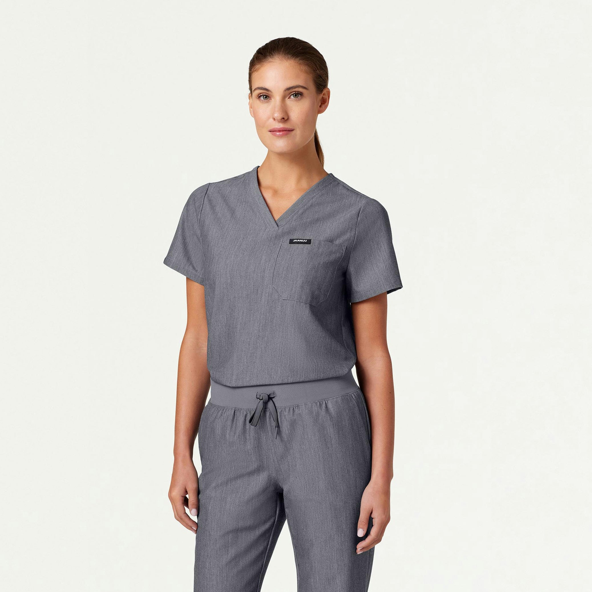 Rhena Essential 1-Pocket Scrub Top - Heather Gray