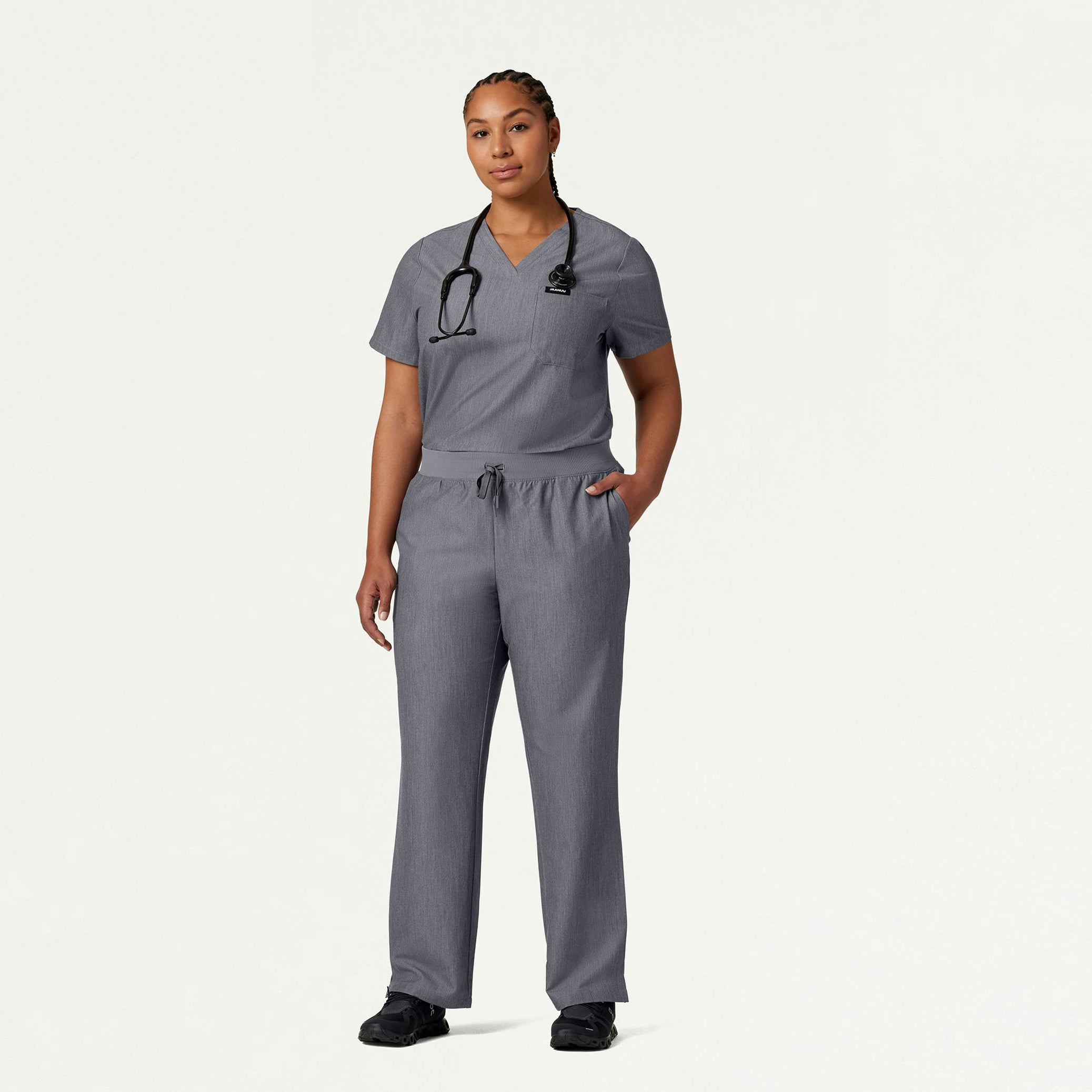 Xenos Essential Knit-Waist Scrub Pant - Heather Gray
