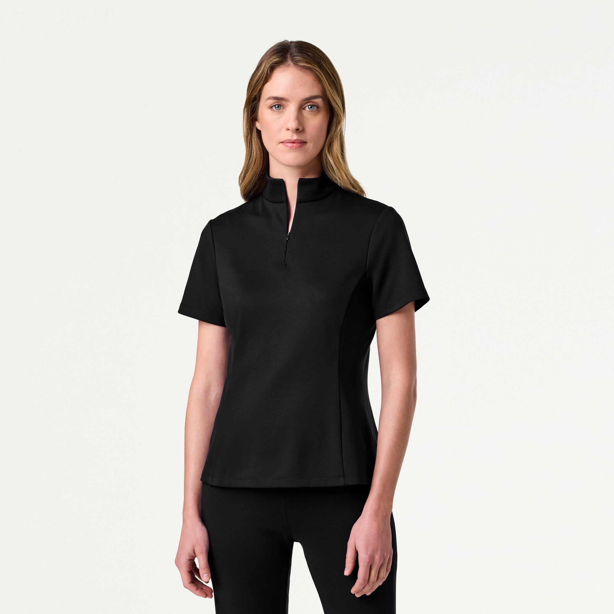 Astra Slim Half-Zip UltraSOFT Scrub Top - Black