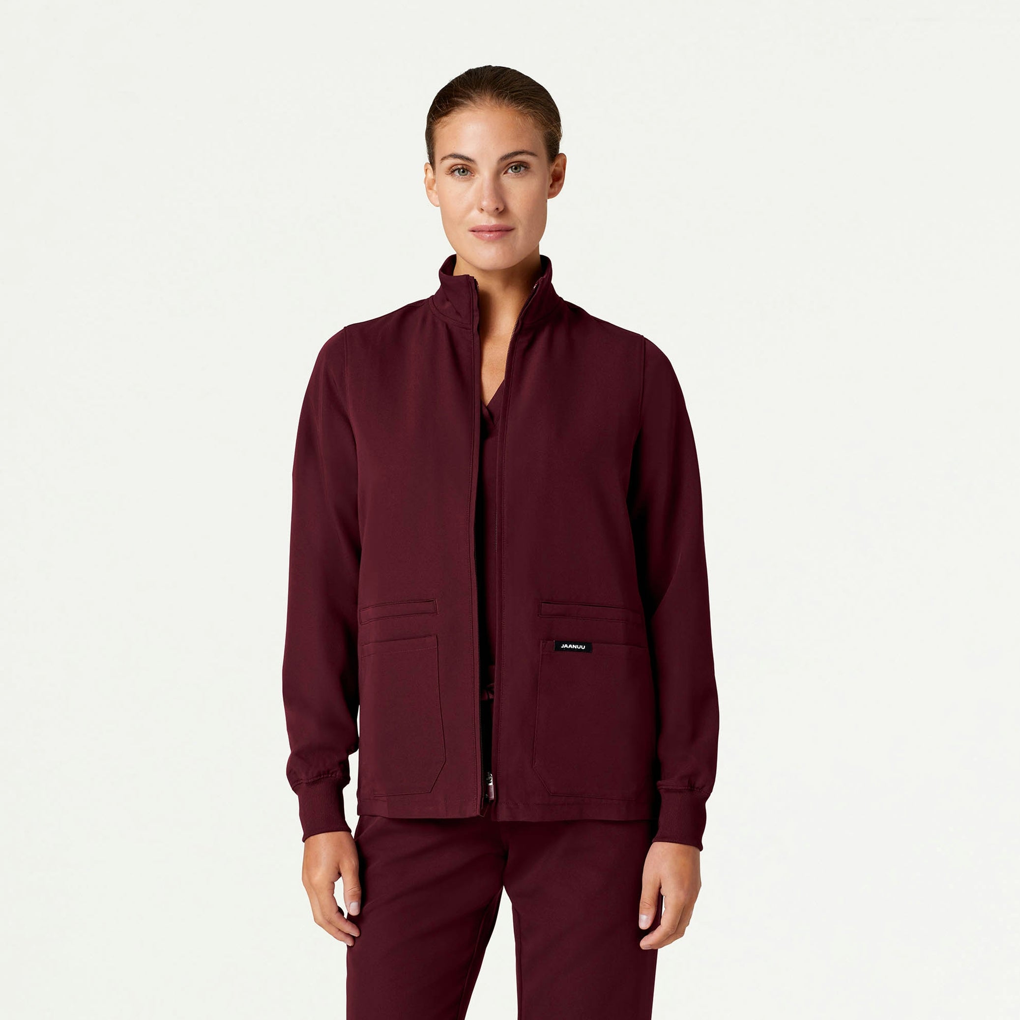 Ceri Essential 6-Pocket Scrub Jacket - Burgundy