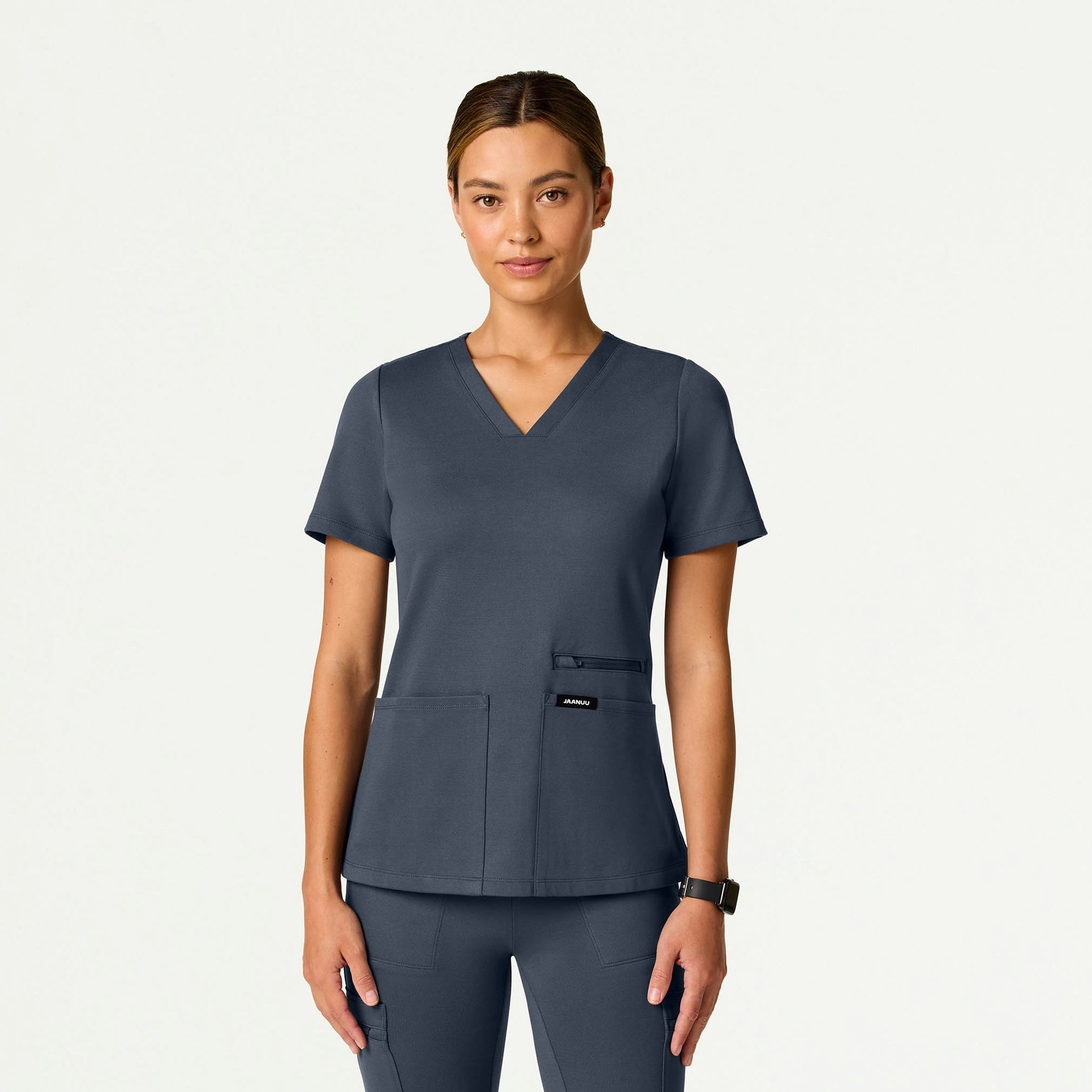 Kass Slim 4-Pocket UltraSOFT Scrub Top - Carbon Gray