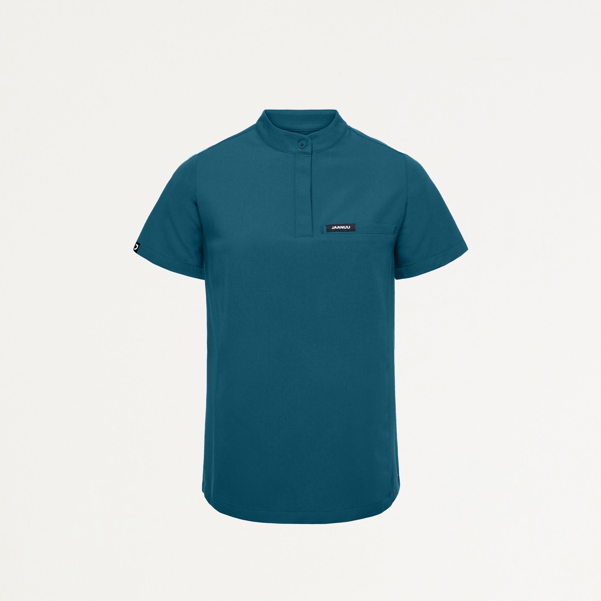 Savi Tuck-In Stand-Collar Scrub Top - Caribbean Blue