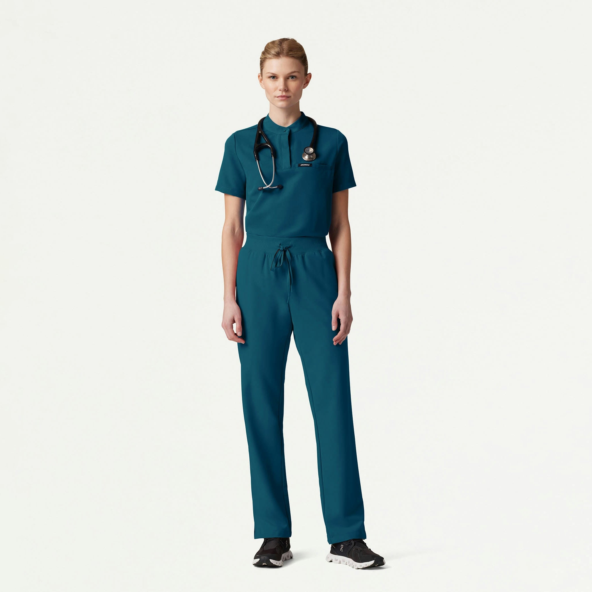 Savi Tuck-In Stand-Collar Scrub Top - Caribbean Blue