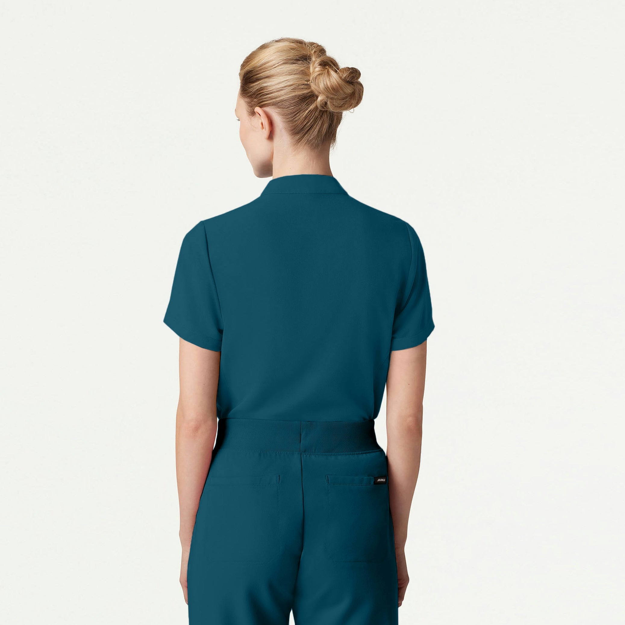 Savi Tuck-In Stand-Collar Scrub Top - Caribbean Blue
