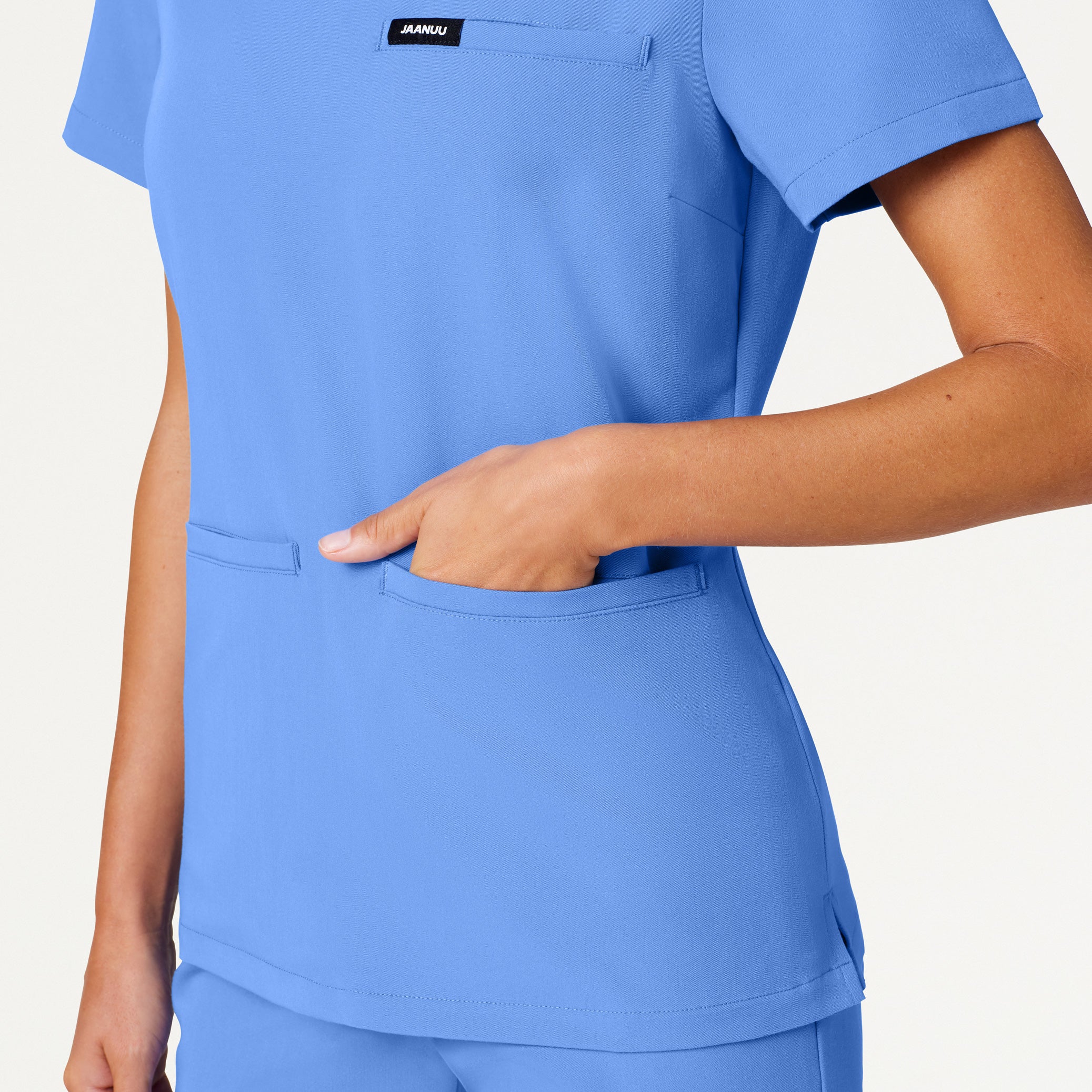 Helia Slim Notched V-Neck Scrub Top - Ceil Blue