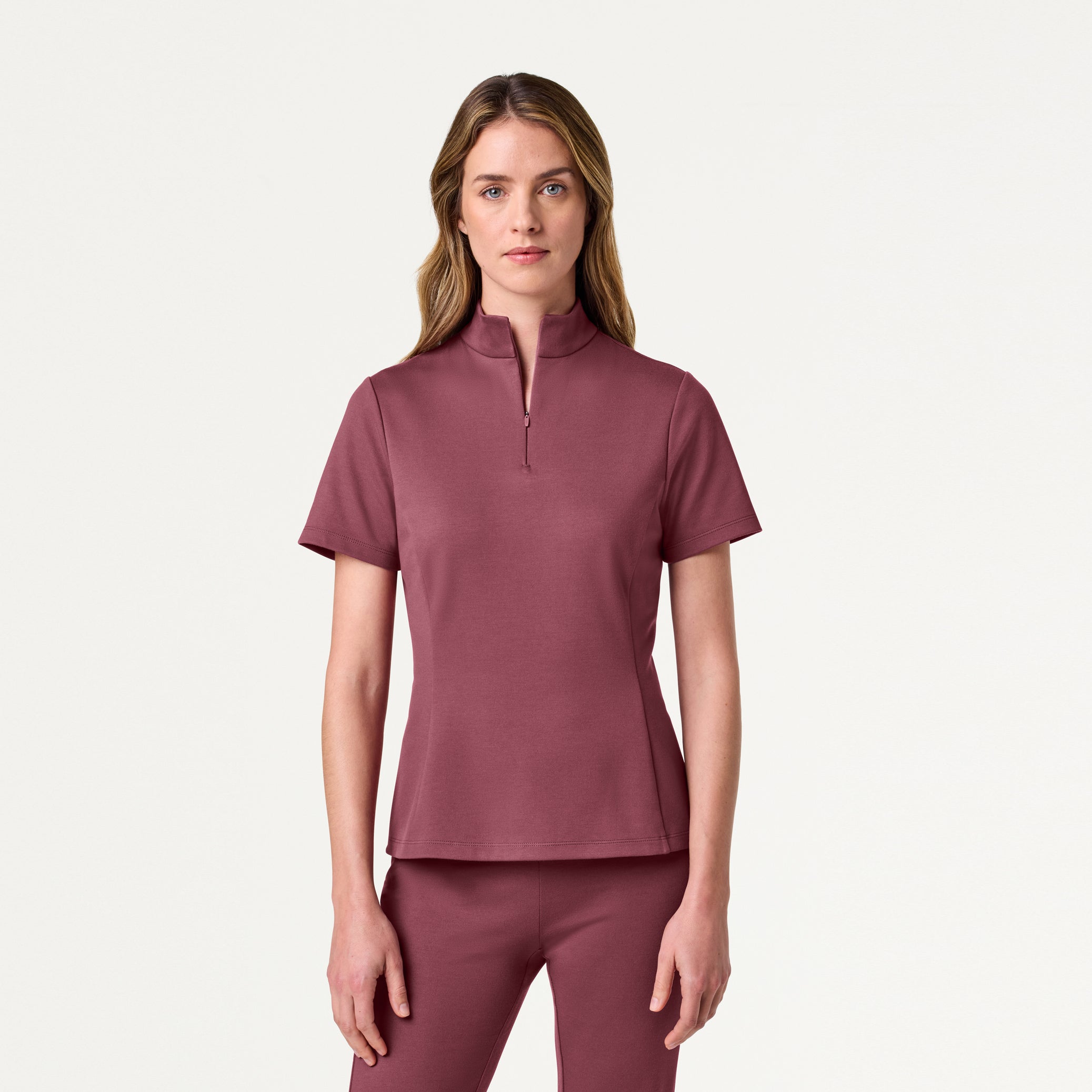 Astra Slim Half-Zip UltraSOFT Scrub Top - Rosewood