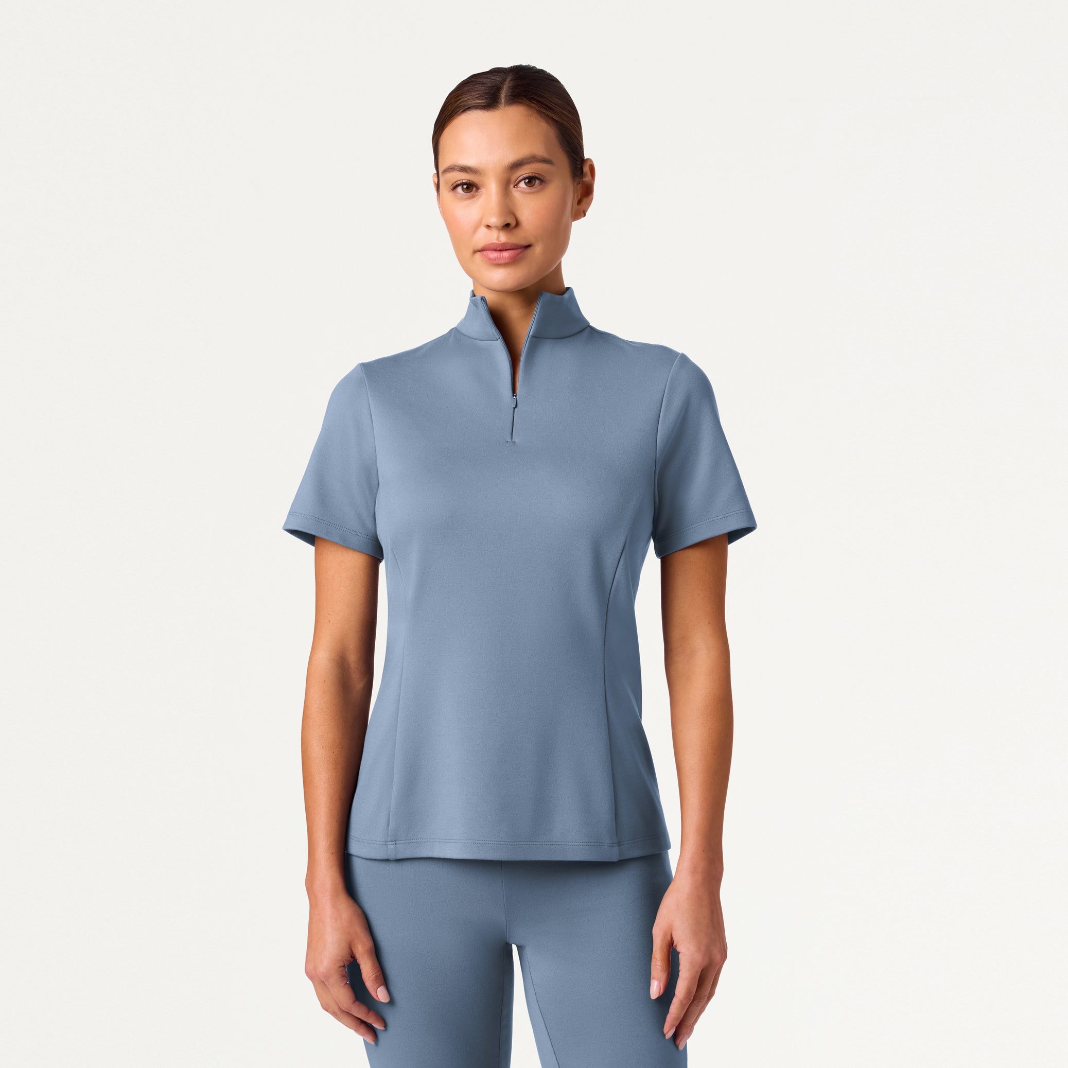 Astra Slim Half-Zip UltraSOFT Scrub Top - Storm Blue