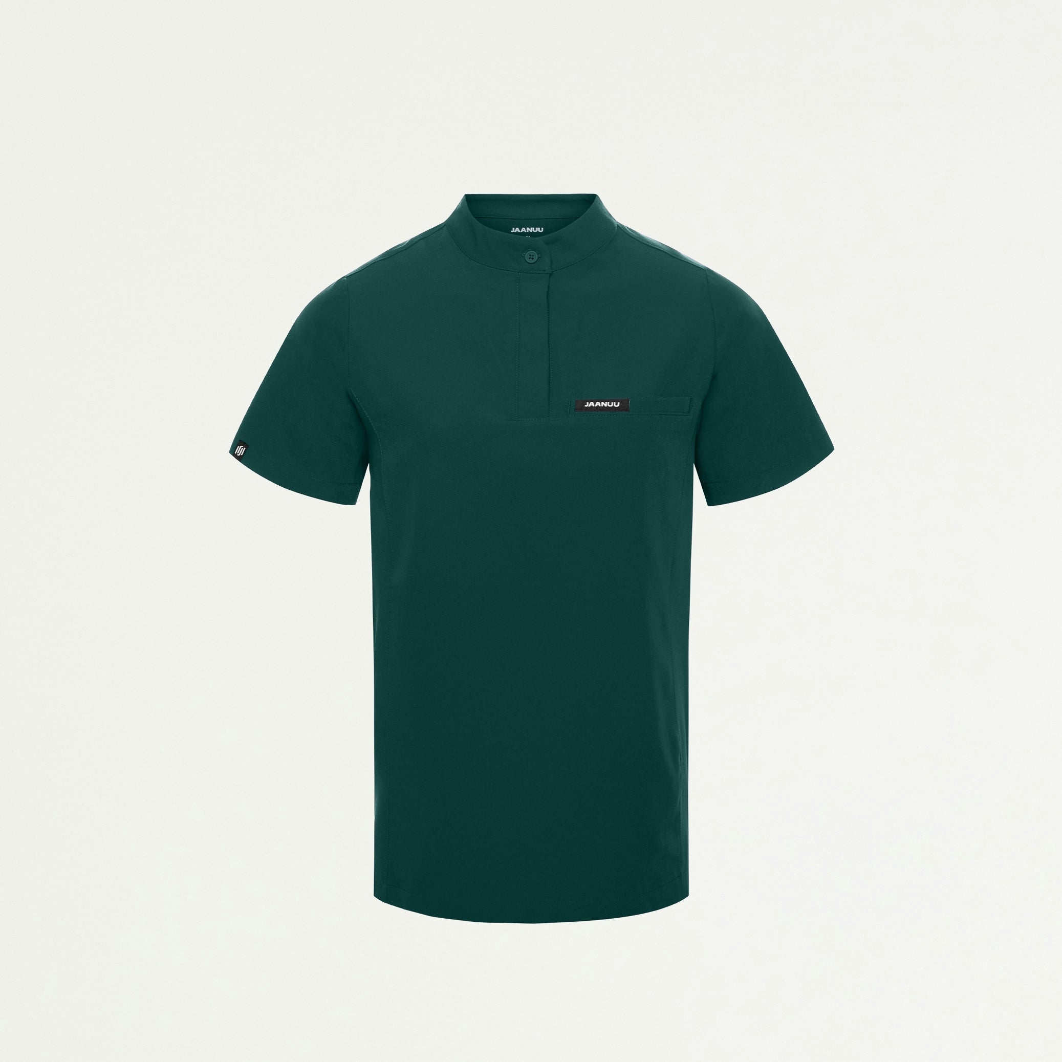 Savi Tuck-In Stand-Collar Scrub Top - Midnight Green