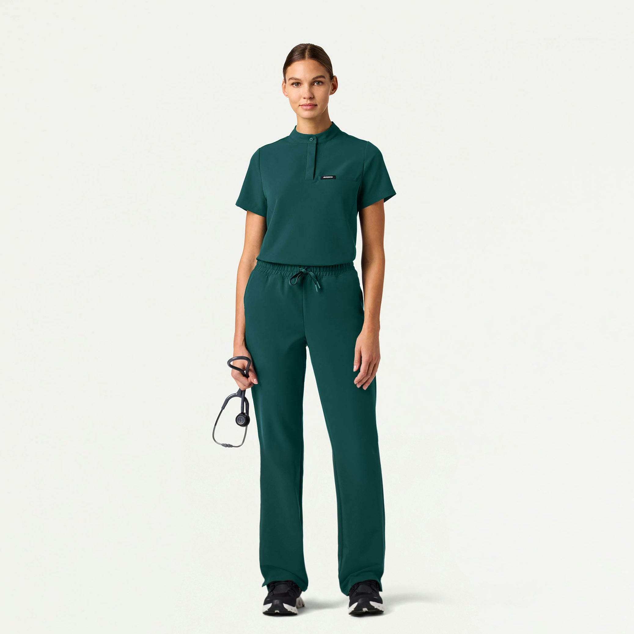 Savi Tuck-In Stand-Collar Scrub Top - Midnight Green