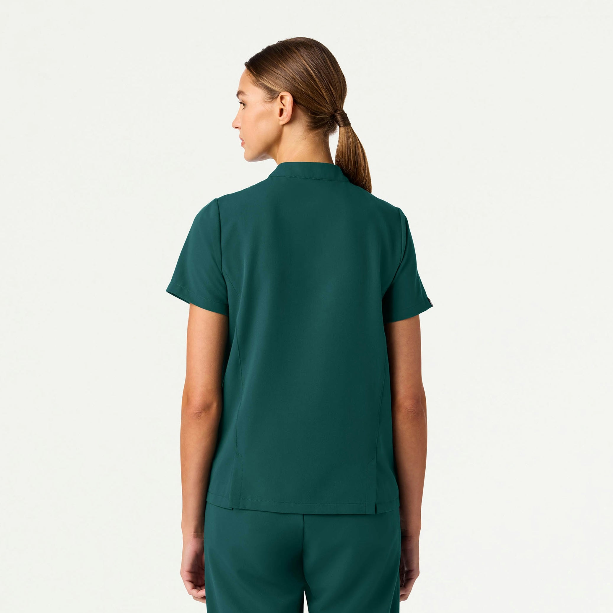 Savi Tuck-In Stand-Collar Scrub Top - Midnight Green
