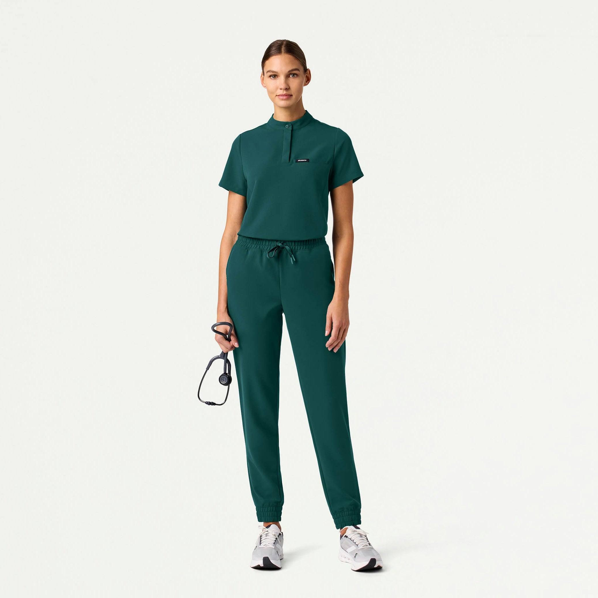 Savi Tuck-In Stand-Collar Scrub Top - Midnight Green